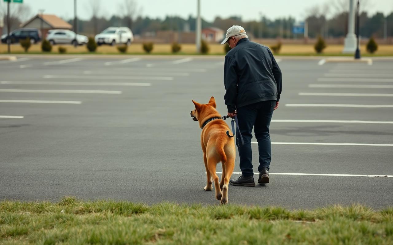 Dog on a long line responding to a cue in a quiet park