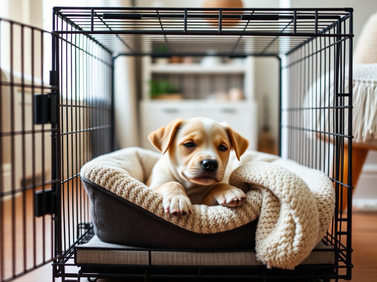 Calm puppy resting comfortably