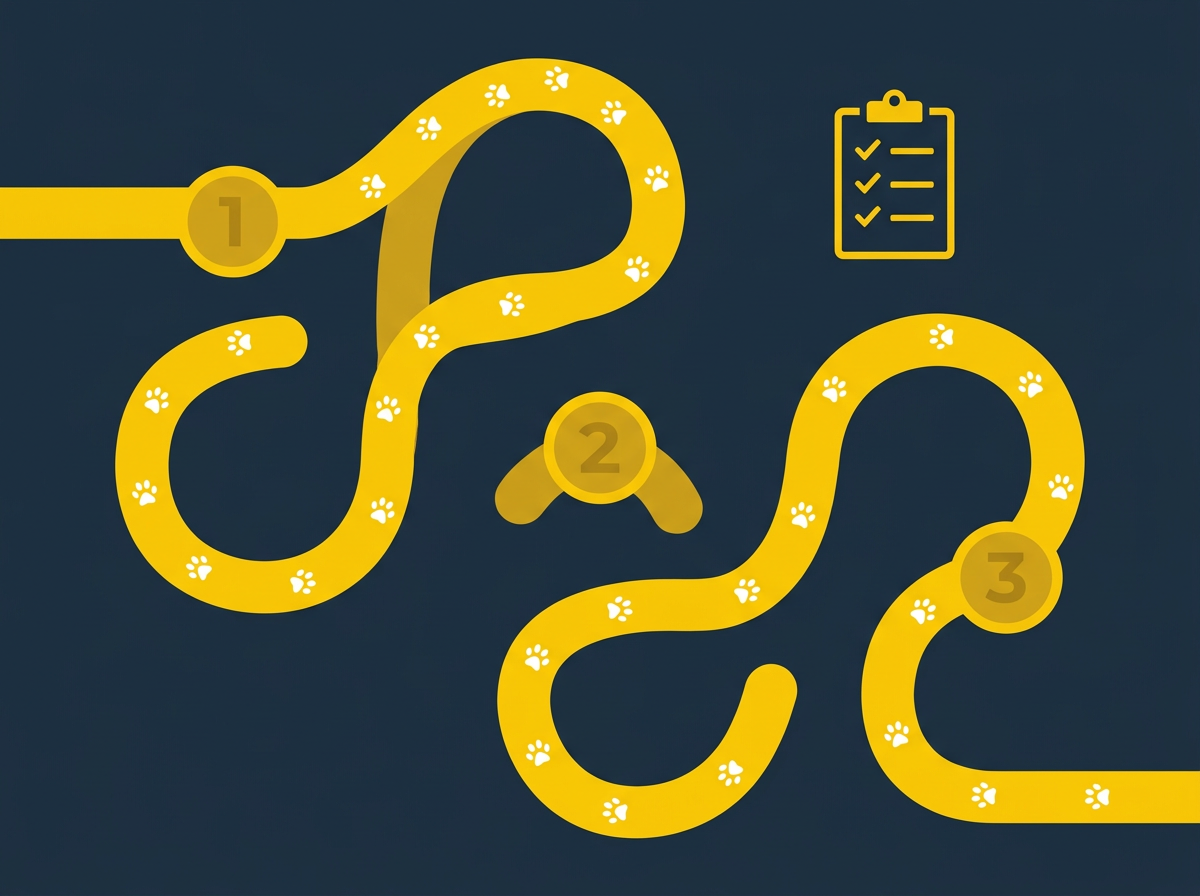 Illustrated roadmap representing a personalized dog training plan