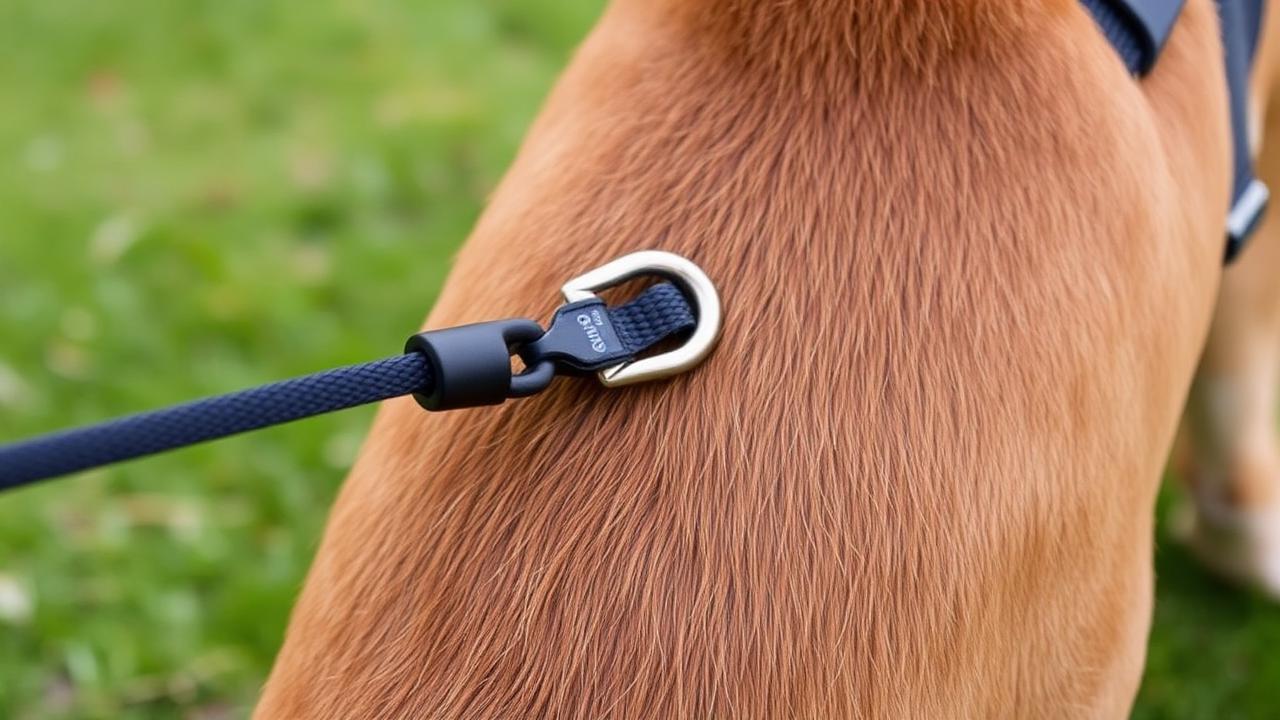 Person crouching to feed a dog several treats in a row while gently holding the harness